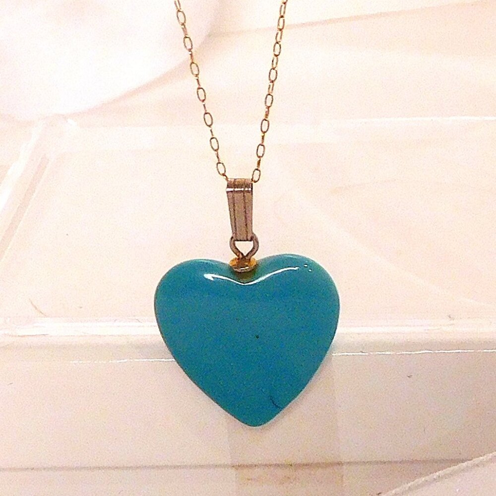 Turquoise & 14K Gold Heart Necklace